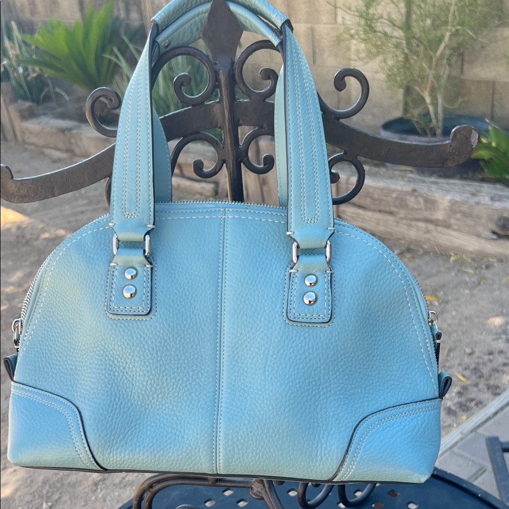 Coach Light Blue Pebbled Leather Satchel - Picture 7 of 9